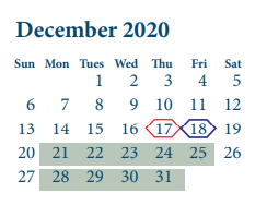 District School Academic Calendar for Galena Park Elementary for December 2020