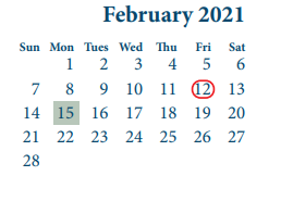 District School Academic Calendar for Galena Park High School for February 2021