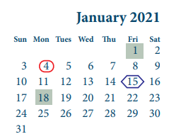 District School Academic Calendar for Cimarron Elementary for January 2021