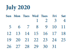 District School Academic Calendar for Pyburn Elementary for July 2020