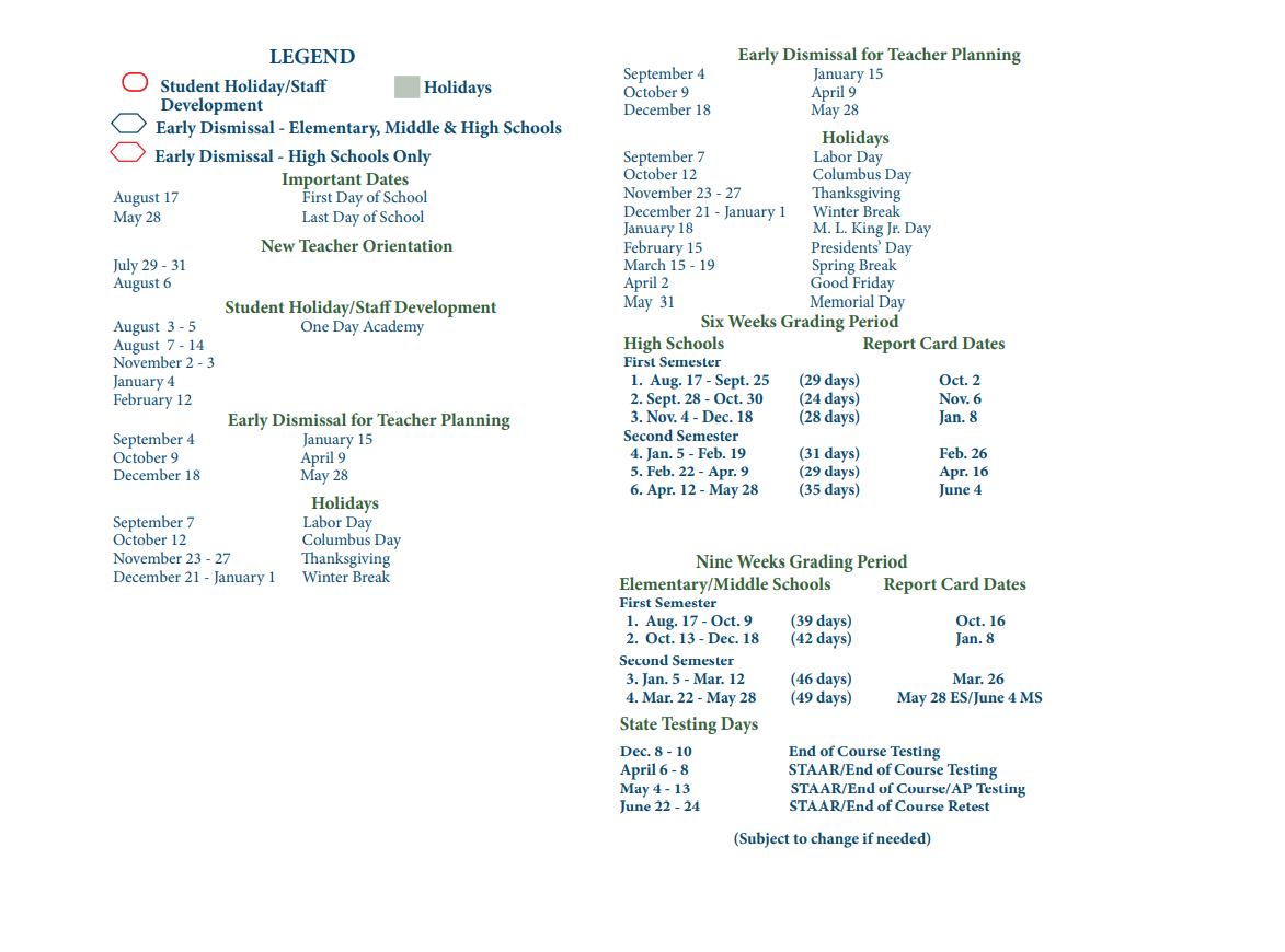 District School Academic Calendar Key for Highpoint School East (daep)