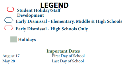 District School Academic Calendar Legend for Galena Park Elementary