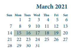 District School Academic Calendar for Cunningham Middle for March 2021