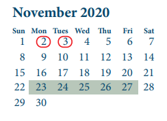 District School Academic Calendar for School For Accelerated Lrn for November 2020