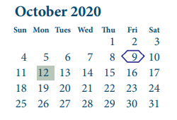 District School Academic Calendar for North Shore Senior High for October 2020