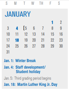 District School Academic Calendar for Watson Technology Center for January 2021