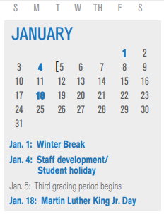 District School Academic Calendar for Steadham Elementary for January 2021