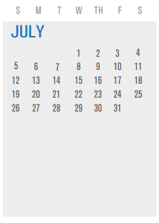 District School Academic Calendar for B G Hudson Middle for July 2020