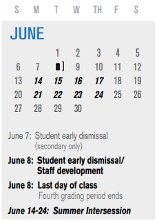 District School Academic Calendar for Sellers Middle for June 2021
