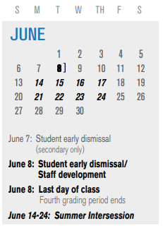 District School Academic Calendar for Heather Glen Elementary for June 2021