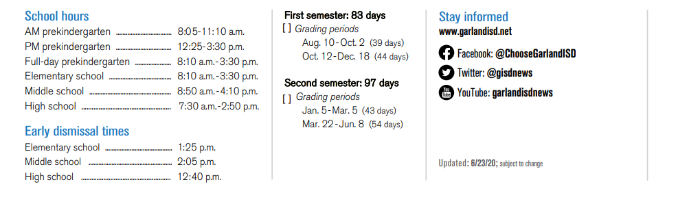 District School Academic Calendar Key for Luna Elementary