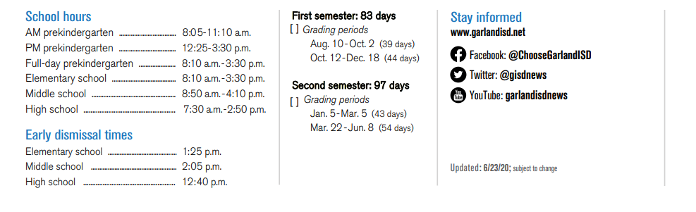 District School Academic Calendar Key for P I P