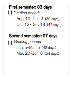 District School Academic Calendar Legend for P I P