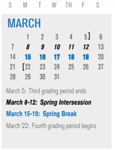 District School Academic Calendar for P I P for March 2021