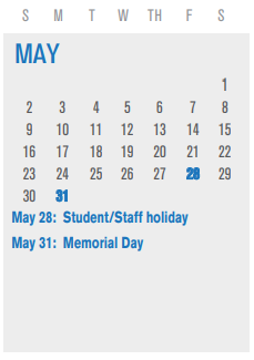 District School Academic Calendar for Luna Elementary for May 2021