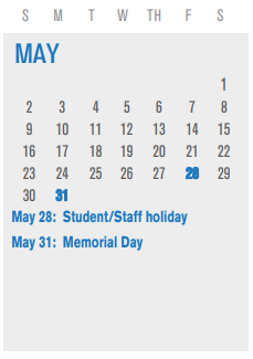 District School Academic Calendar for P I P for May 2021