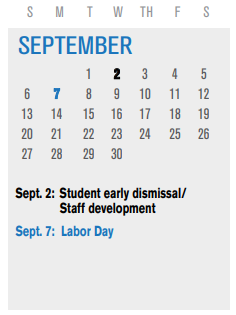 District School Academic Calendar for Back Elementary for September 2020