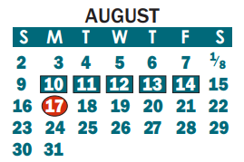 District School Academic Calendar for Cherryville Elementary for August 2020