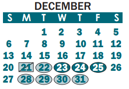 District School Academic Calendar for Kiser Elementary for December 2020