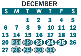 District School Academic Calendar for Edward D Sadler, Jr Elementary for December 2020