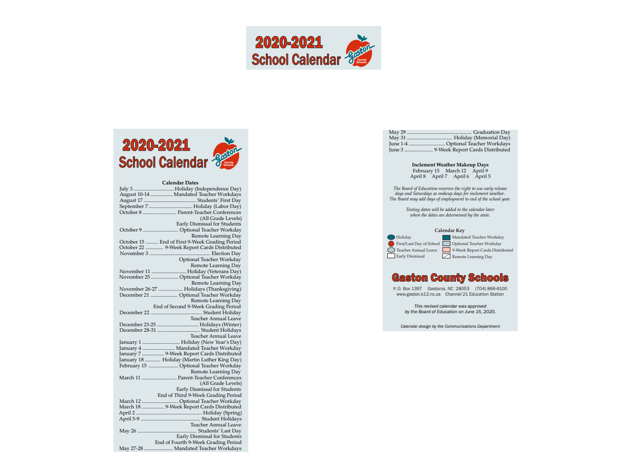 District School Academic Calendar Key for Cramerton Middle