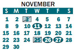 District School Academic Calendar for Hunter Huss High for November 2020