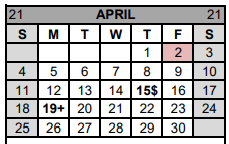 District School Academic Calendar for Gatesville H S for April 2021