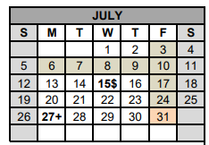 District School Academic Calendar for Gatesville J H for July 2020