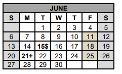District School Academic Calendar for Gatesville H S for June 2021