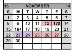 District School Academic Calendar for Gatesville J H for November 2020