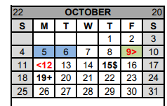 District School Academic Calendar for Gatesville J H for October 2020