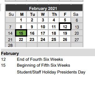 District School Academic Calendar for Gonzales North Avenue Intermediate for February 2021