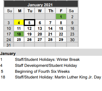 District School Academic Calendar for Gonzales North Avenue Intermediate for January 2021