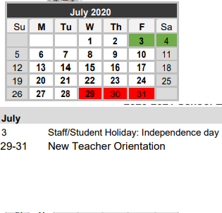 District School Academic Calendar for Gonzales H S for July 2020