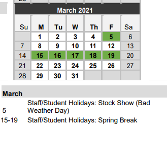 District School Academic Calendar for Gonzales Alter for March 2021