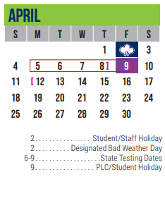District School Academic Calendar for Excel Academy (murworth) for April 2021