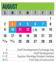 District School Academic Calendar for Excel Academy (murworth) for August 2020