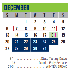 District School Academic Calendar for Excel Academy (murworth) for December 2020