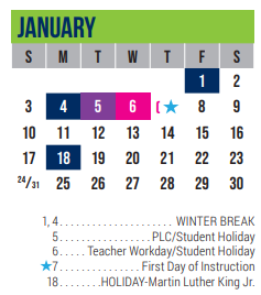 District School Academic Calendar for Excel Academy (murworth) for January 2021