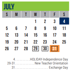 District School Academic Calendar for Excel Academy (murworth) for July 2020