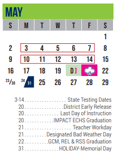 District School Academic Calendar for Excel Academy (murworth) for May 2021