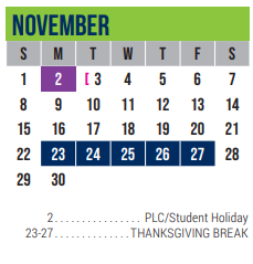 District School Academic Calendar for Excel Academy (murworth) for November 2020