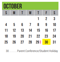 District School Academic Calendar for Excel Academy (murworth) for October 2020