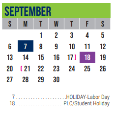 District School Academic Calendar for Excel Academy (murworth) for September 2020