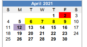 District School Academic Calendar for Graham J H for April 2021