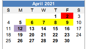 District School Academic Calendar for Woodland El for April 2021