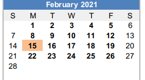 District School Academic Calendar for Pioneer El for February 2021