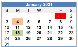 District School Academic Calendar for Pioneer El for January 2021