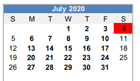 District School Academic Calendar for Woodland El for July 2020
