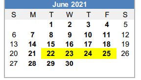 District School Academic Calendar for Graham J H for June 2021